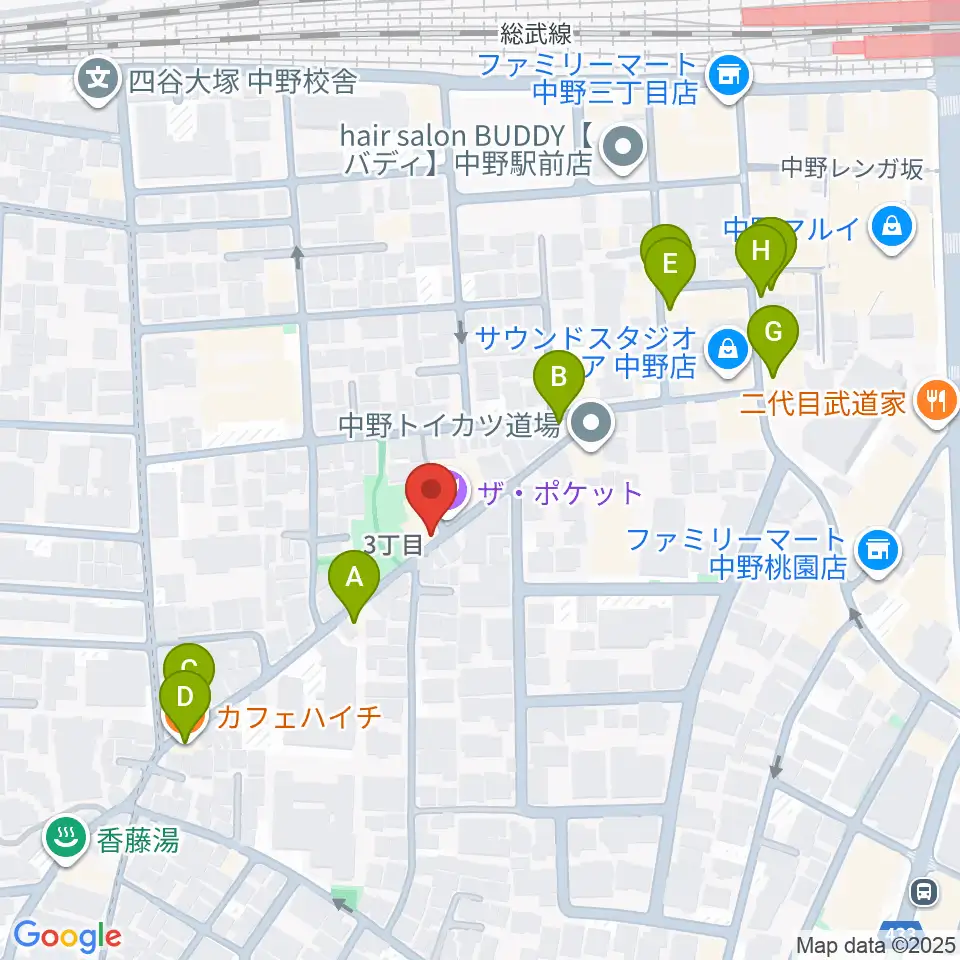 テアトルBONBON周辺のファミレス・ファーストフード一覧地図