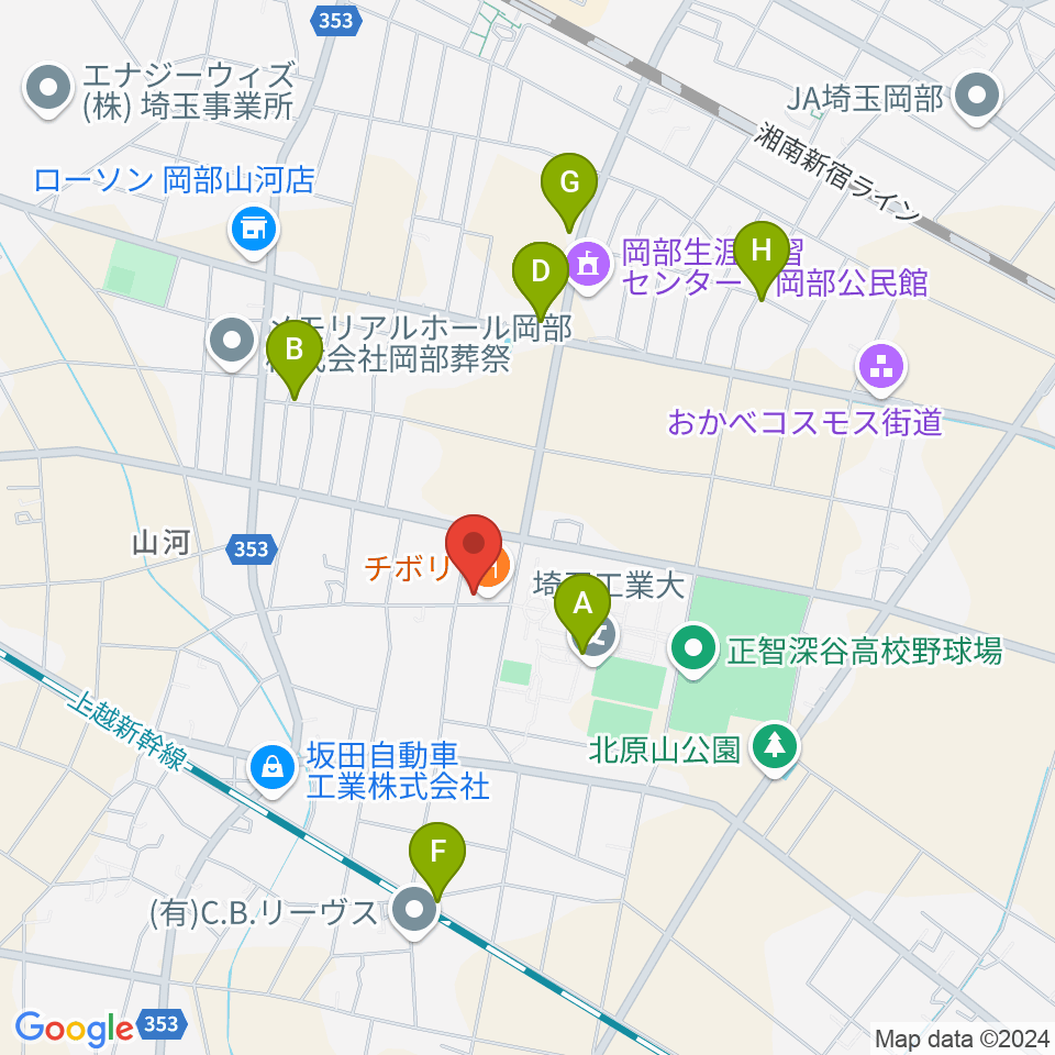 久保田ピアノ教室周辺のファミレス・ファーストフード一覧地図