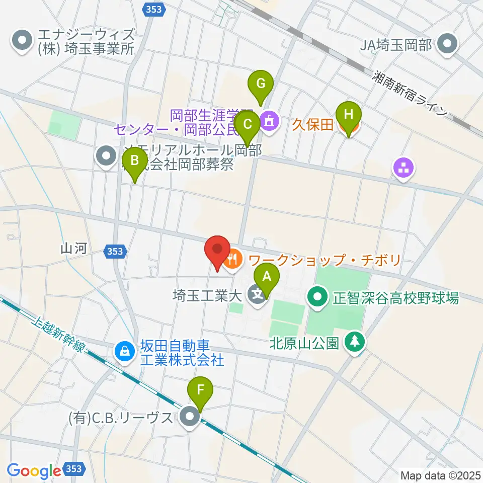 久保田ピアノ教室周辺のファミレス・ファーストフード一覧地図