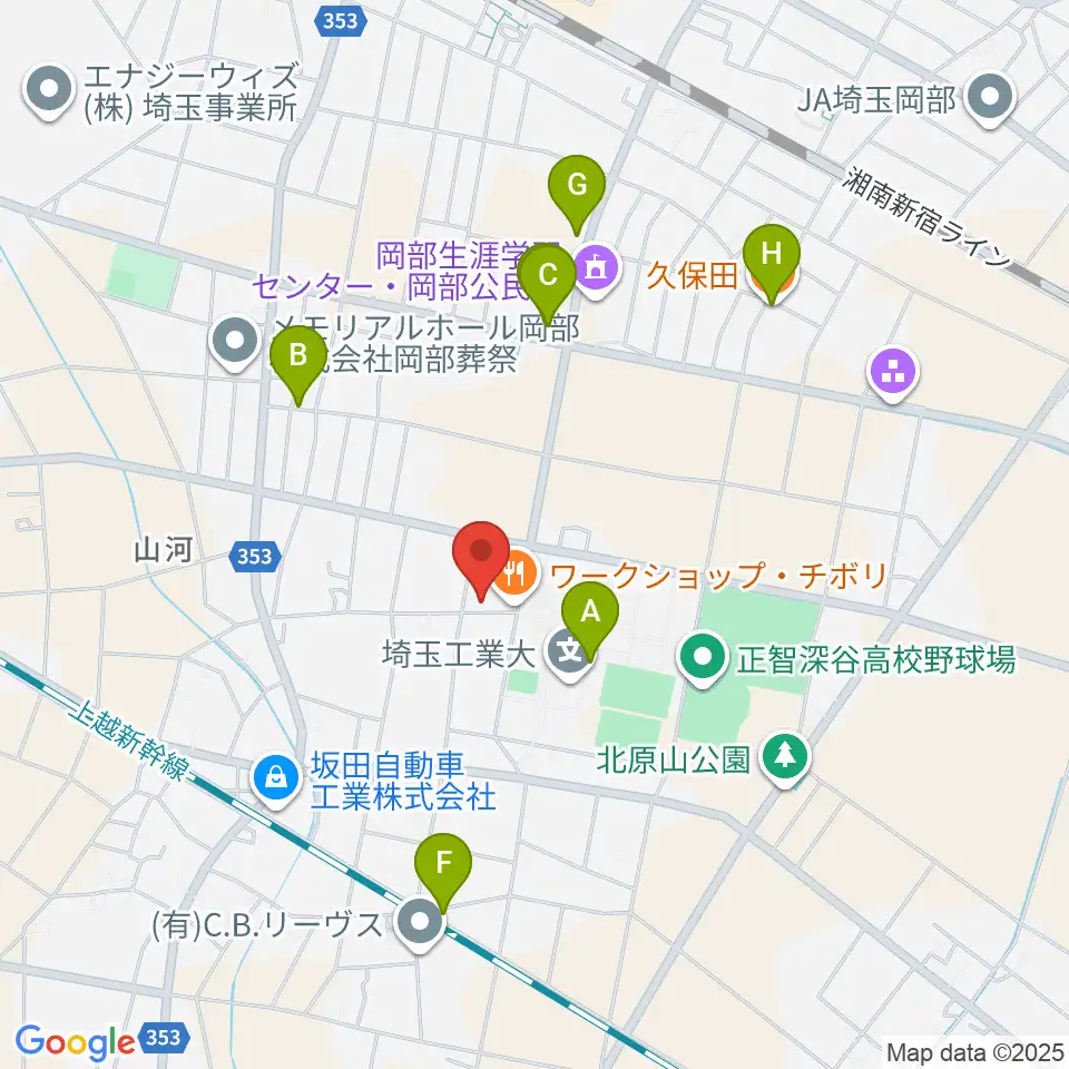 久保田ピアノ教室周辺のファミレス・ファーストフード一覧地図