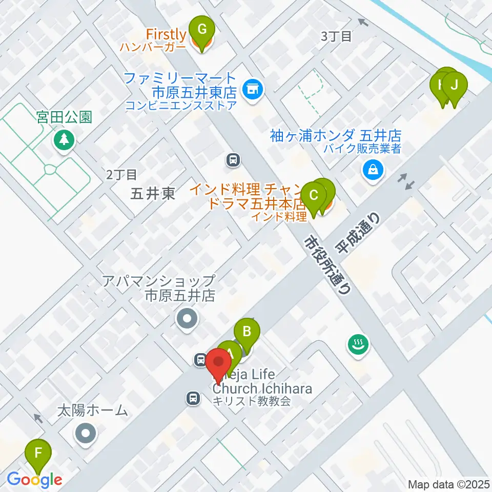 シツデン楽器周辺のファミレス・ファーストフード一覧地図