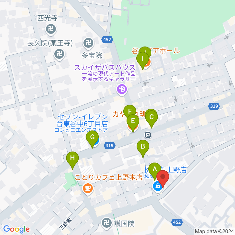 上野Untitled周辺のファミレス・ファーストフード一覧地図