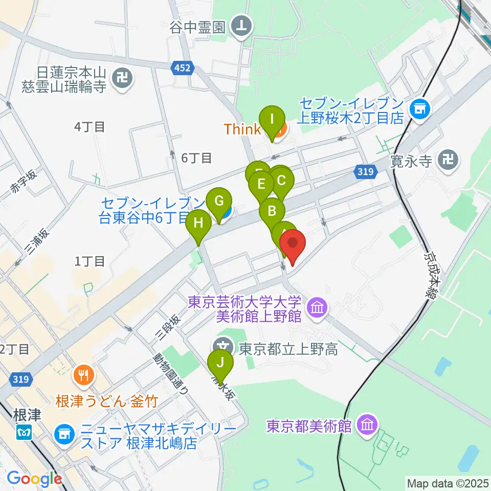 上野Untitled周辺のファミレス・ファーストフード一覧地図