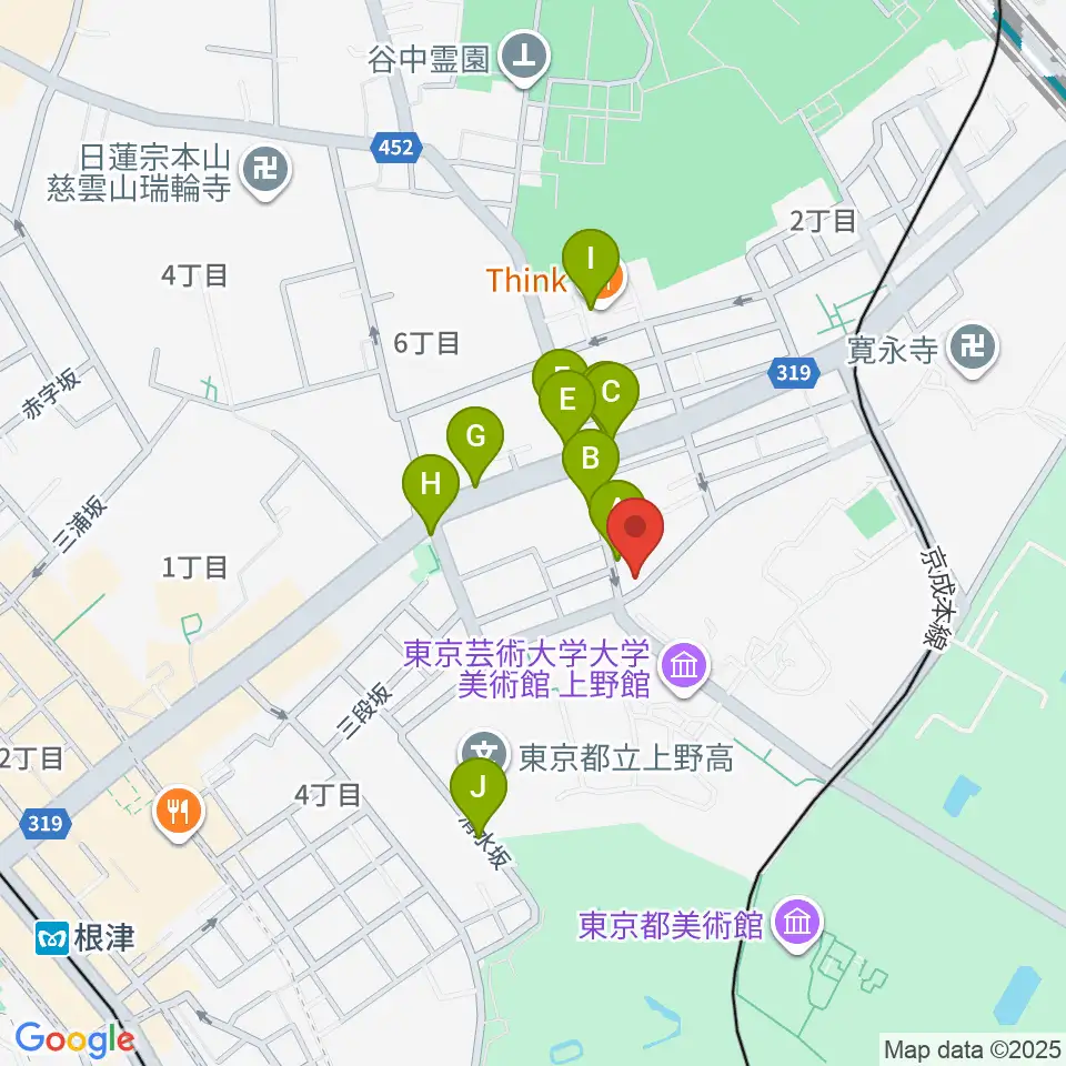 上野Untitled周辺のファミレス・ファーストフード一覧地図