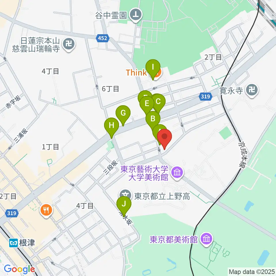 上野Untitled周辺のファミレス・ファーストフード一覧地図