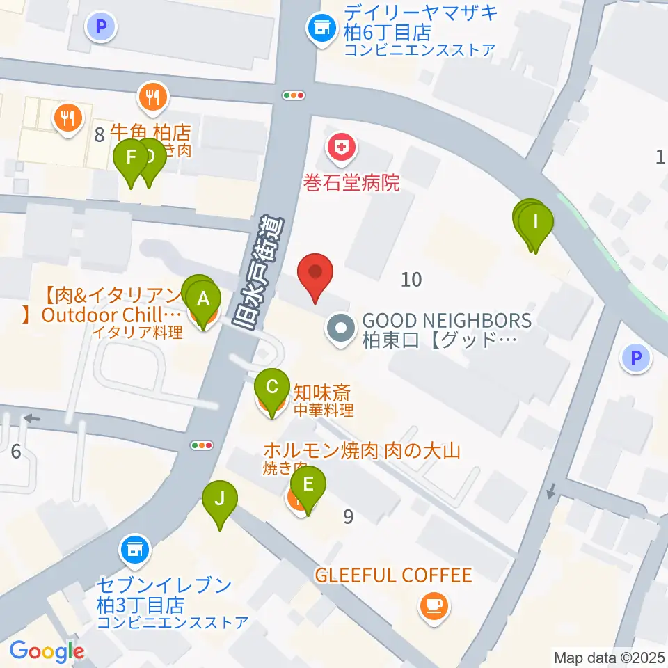 ボイストレーニング柏2周辺のファミレス・ファーストフード一覧地図