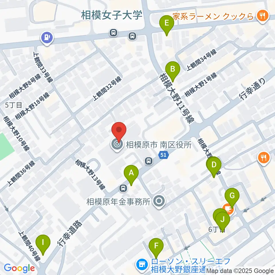 相模原南市民ホール周辺のファミレス・ファーストフード一覧地図