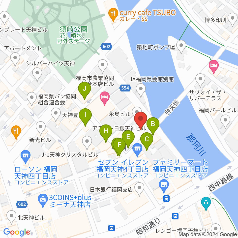 セブンカラーズアーティスト福岡天神校周辺のファミレス・ファーストフード一覧地図