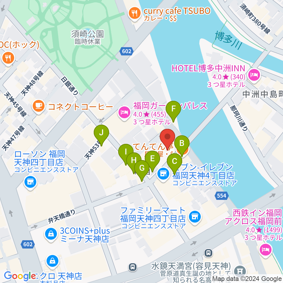 セブンカラーズアーティスト福岡天神校周辺のファミレス・ファーストフード一覧地図