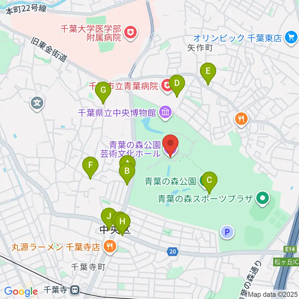 青葉の森公園芸術文化ホール周辺のファミレス・ファーストフード一覧地図