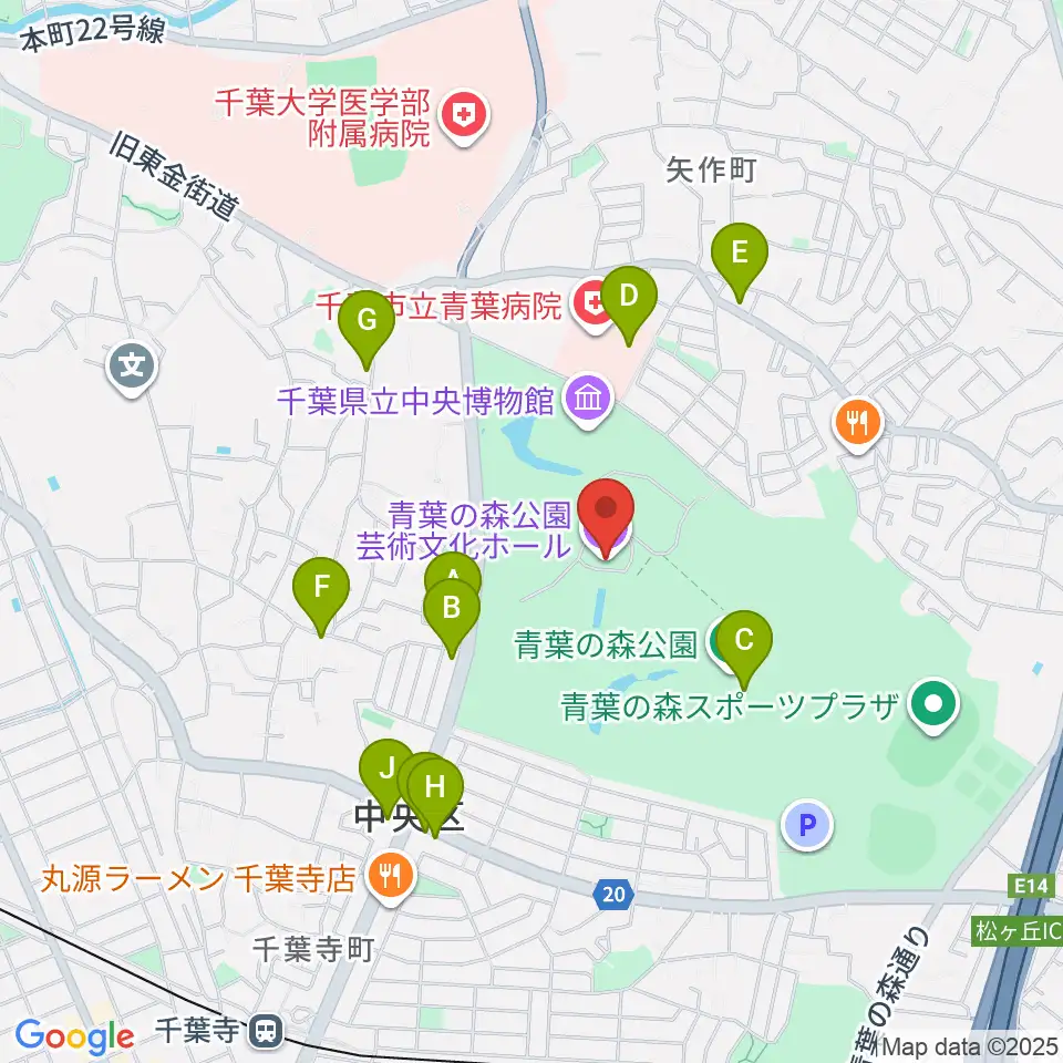青葉の森公園芸術文化ホール周辺のファミレス・ファーストフード一覧地図