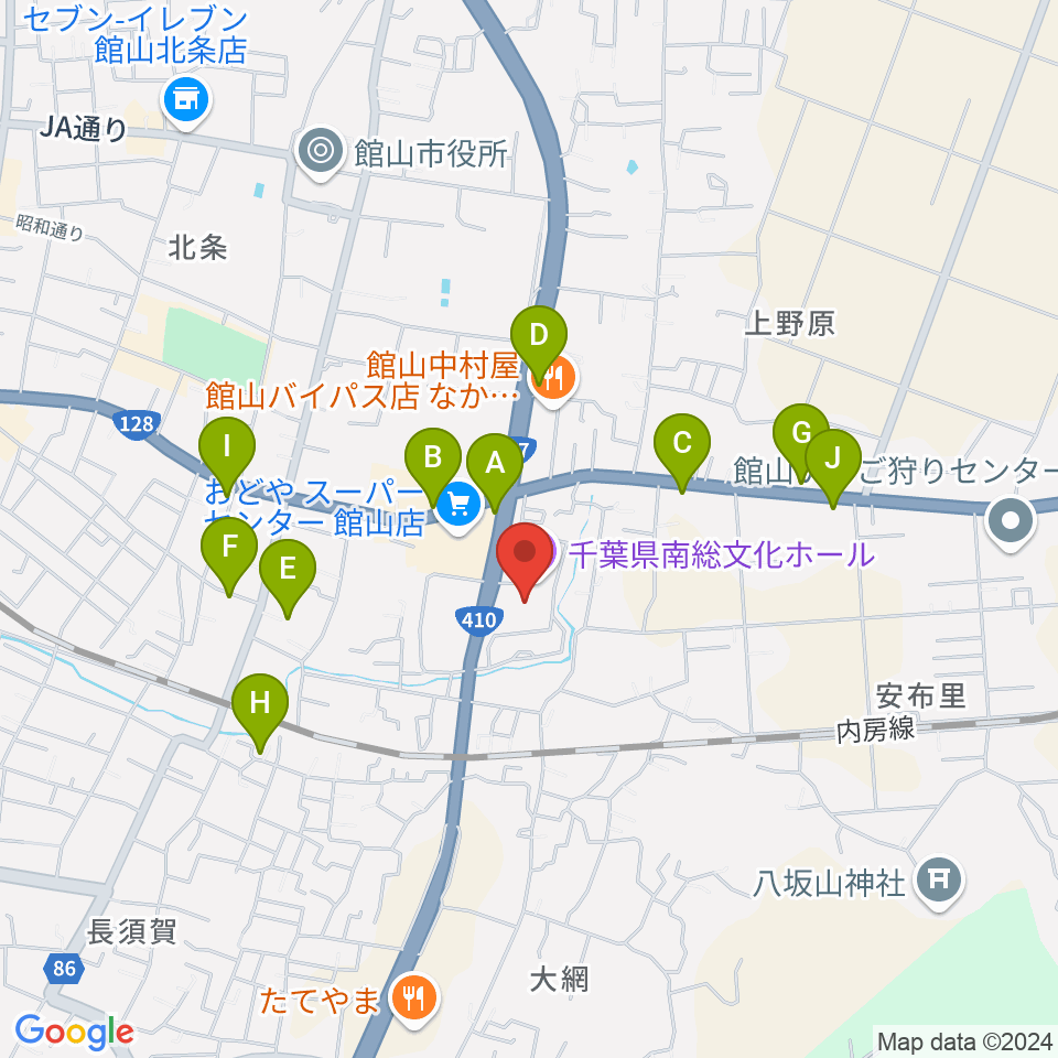 千葉県南総文化ホール周辺のファミレス・ファーストフード一覧地図