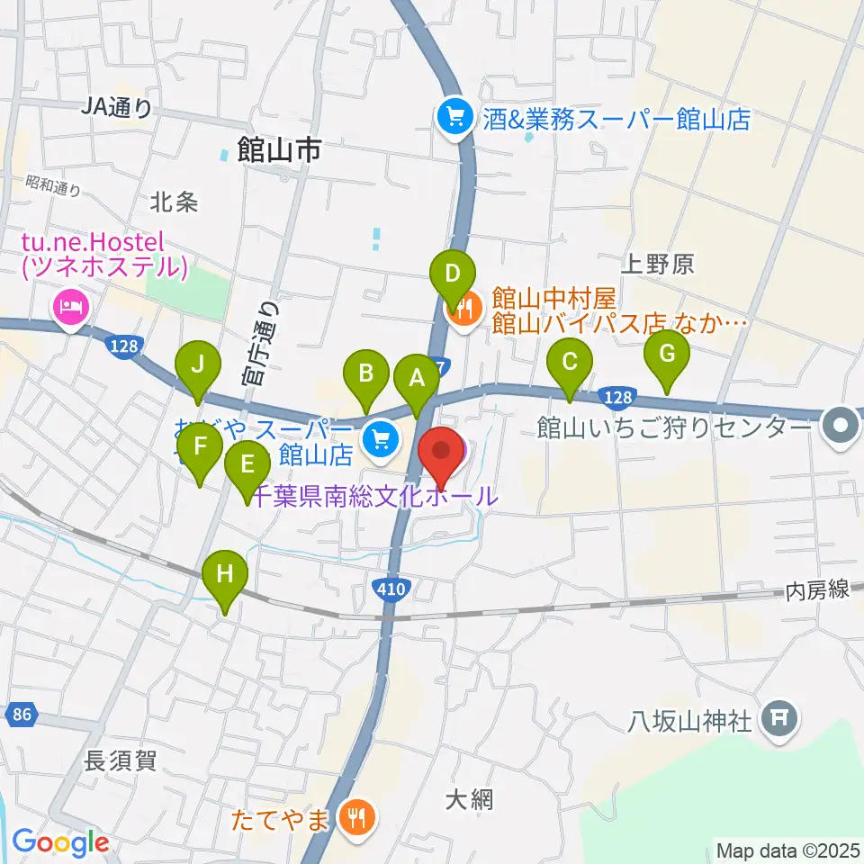 千葉県南総文化ホール周辺のファミレス・ファーストフード一覧地図