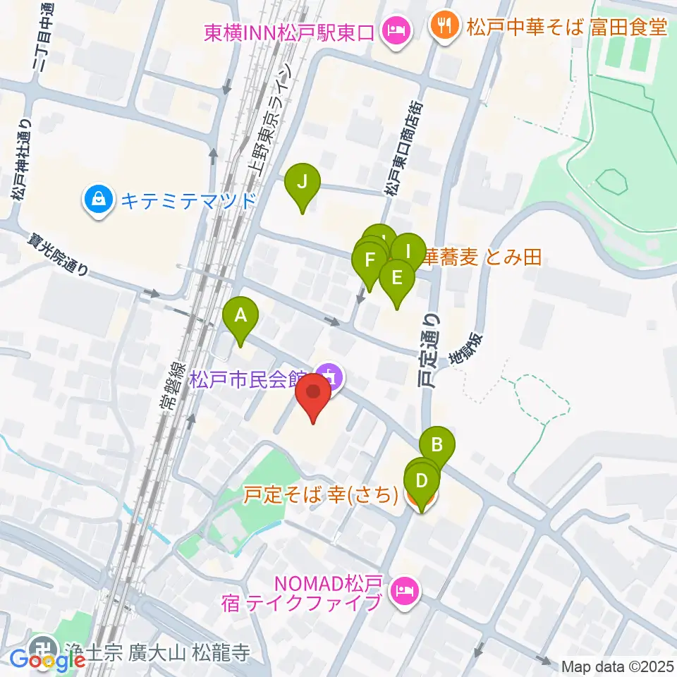松戸市民会館周辺のファミレス・ファーストフード一覧地図