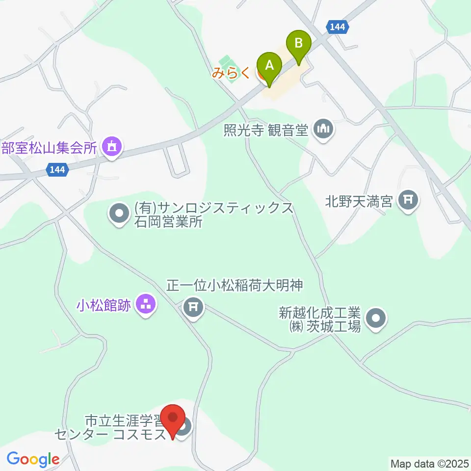 小美玉市生涯学習センターコスモス周辺のファミレス・ファーストフード一覧地図