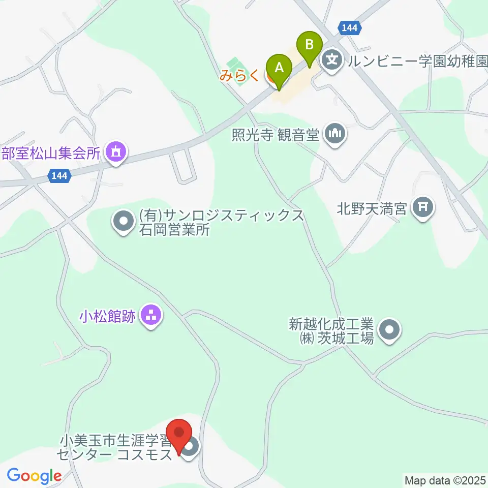 小美玉市生涯学習センターコスモス周辺のファミレス・ファーストフード一覧地図