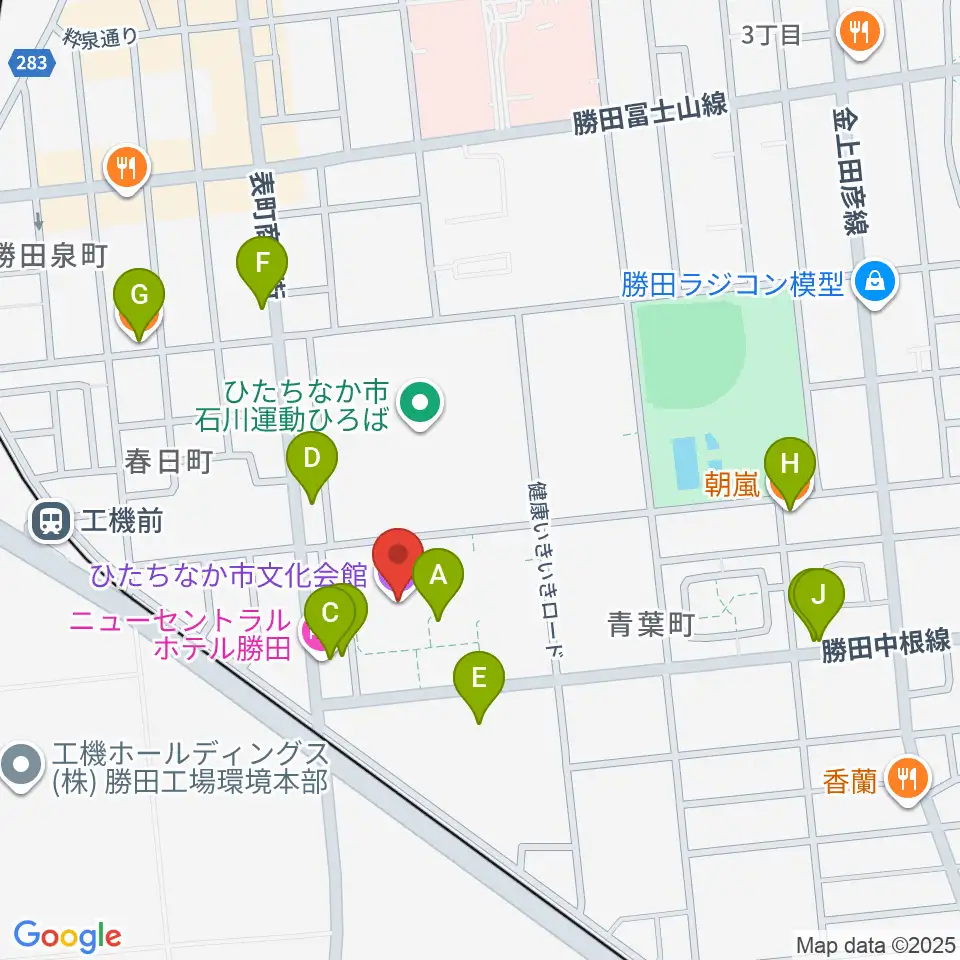 ひたちなか市文化会館周辺のファミレス・ファーストフード一覧地図