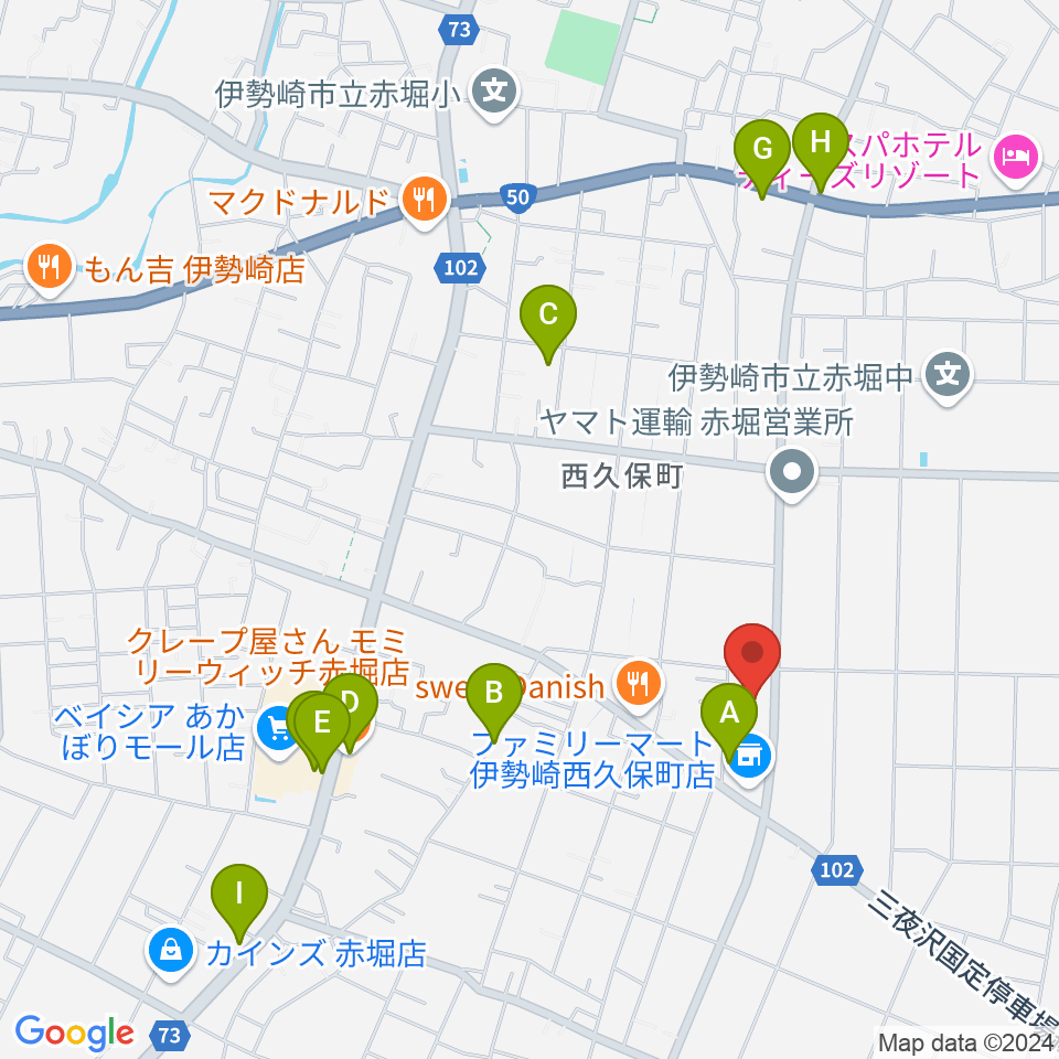 ワイズスタジオ周辺のファミレス・ファーストフード一覧地図