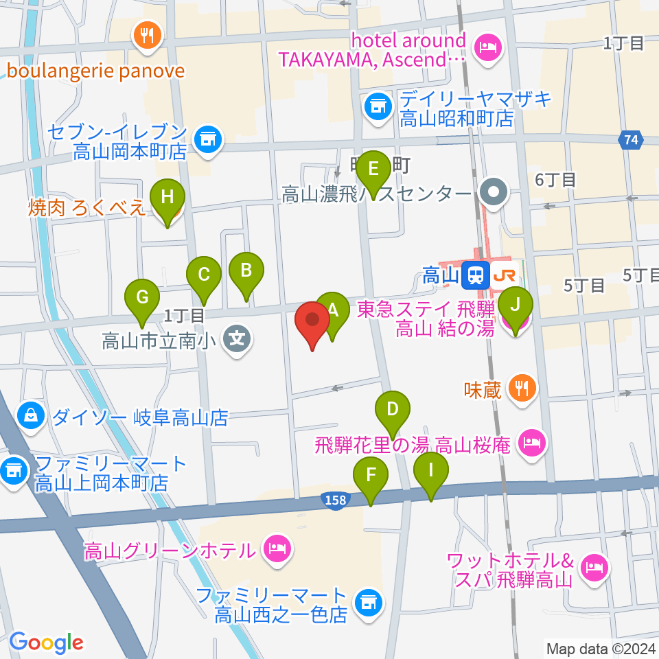 高山市民文化会館周辺のファミレス・ファーストフード一覧地図