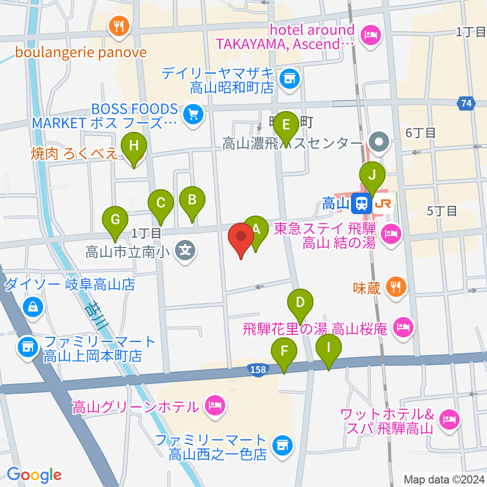 高山市民文化会館周辺のファミレス・ファーストフード一覧地図