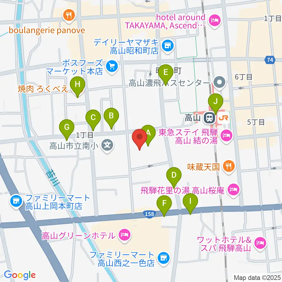 高山市民文化会館周辺のファミレス・ファーストフード一覧地図