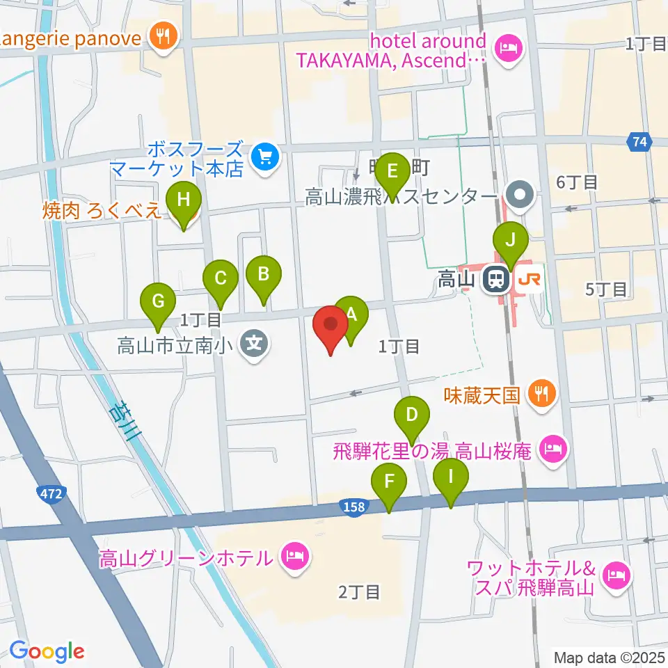 高山市民文化会館周辺のファミレス・ファーストフード一覧地図
