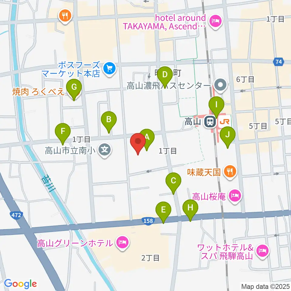 高山市民文化会館周辺のファミレス・ファーストフード一覧地図