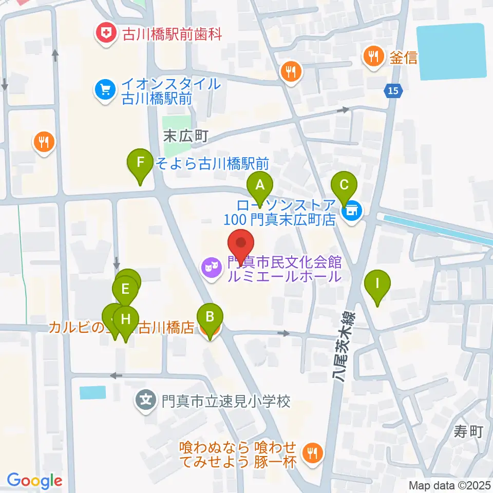 門真市民文化会館 ルミエールホール周辺のファミレス・ファーストフード一覧地図