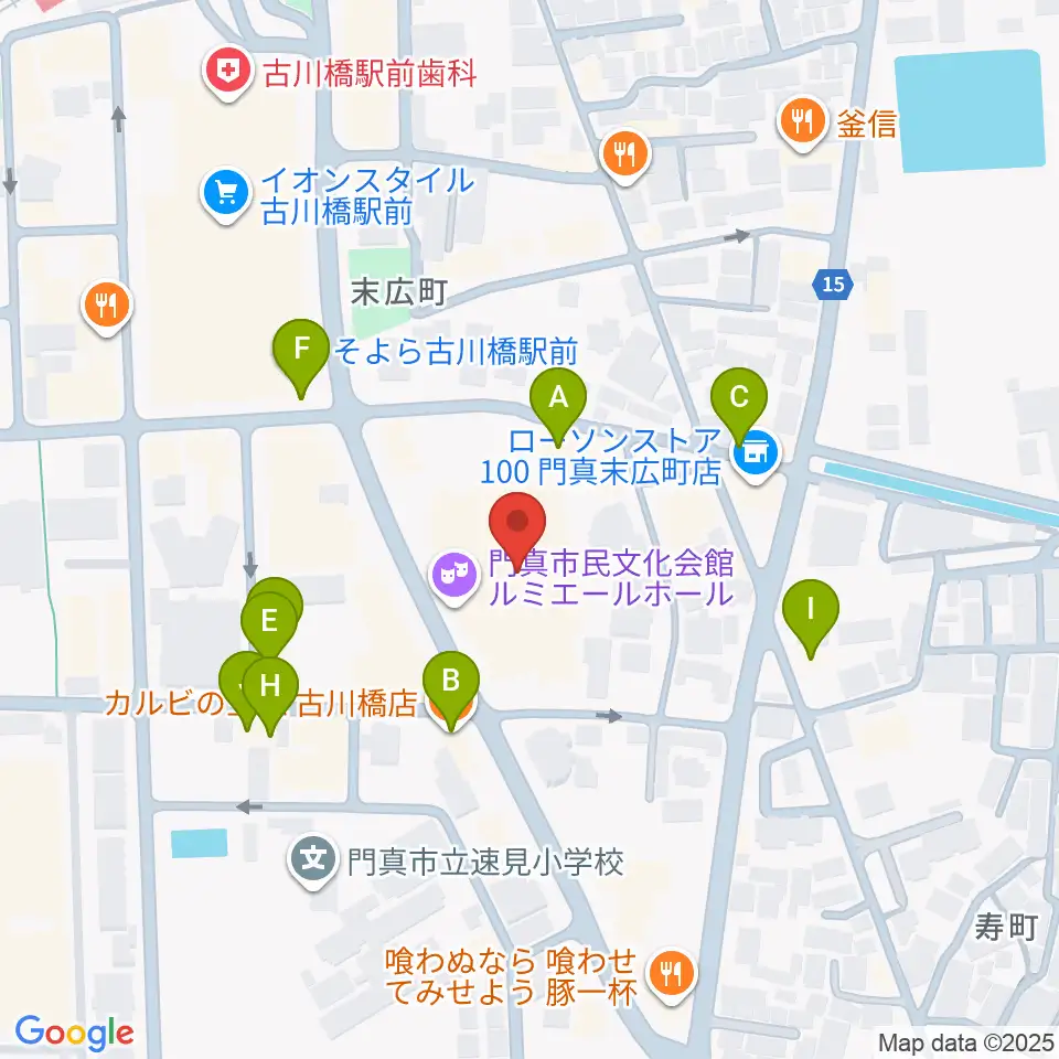 門真市民文化会館 ルミエールホール周辺のファミレス・ファーストフード一覧地図