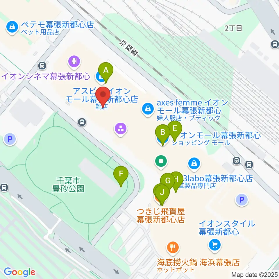 島村楽器 イオンモール幕張新都心店周辺のファミレス・ファーストフード一覧地図