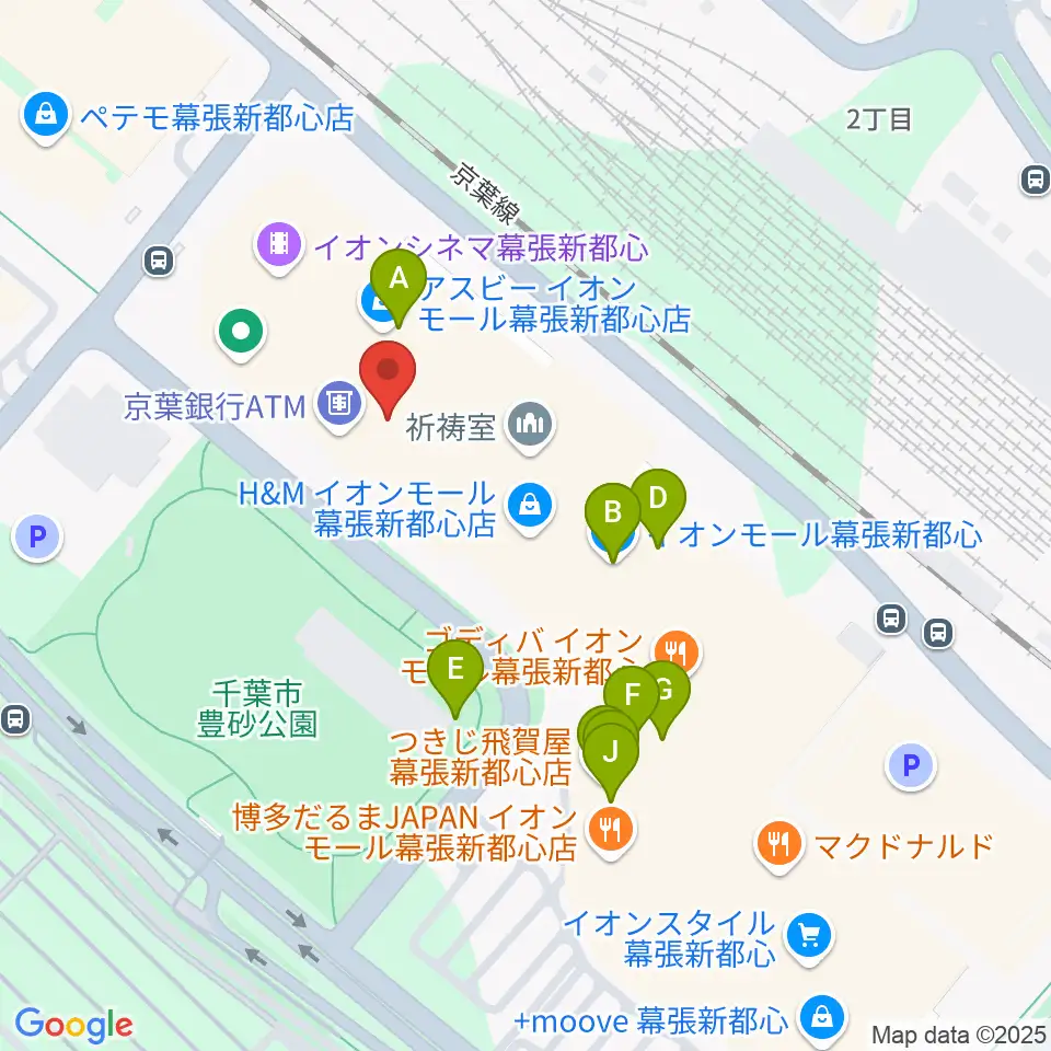 島村楽器 イオンモール幕張新都心店周辺のファミレス・ファーストフード一覧地図