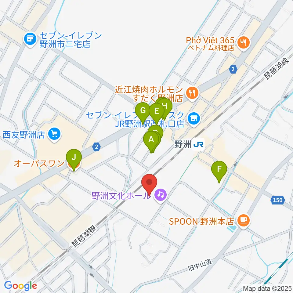 野洲文化ホール周辺のファミレス・ファーストフード一覧地図