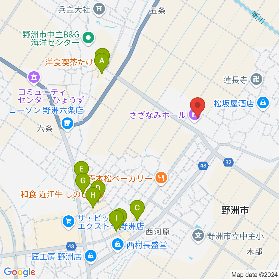 さざなみホール周辺のファミレス・ファーストフード一覧地図