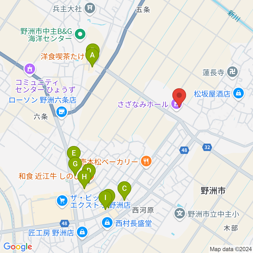 さざなみホール周辺のファミレス・ファーストフード一覧地図