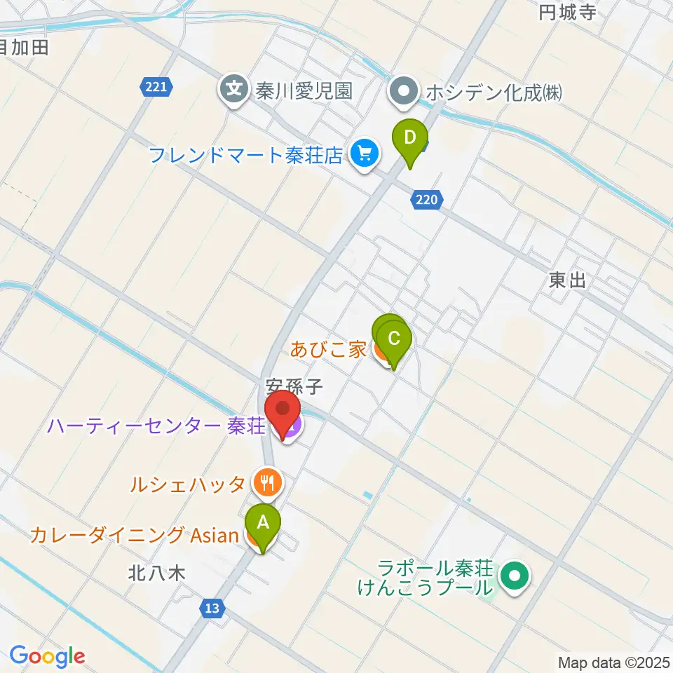 愛荘町立ハーティーセンター秦荘周辺のファミレス・ファーストフード一覧地図