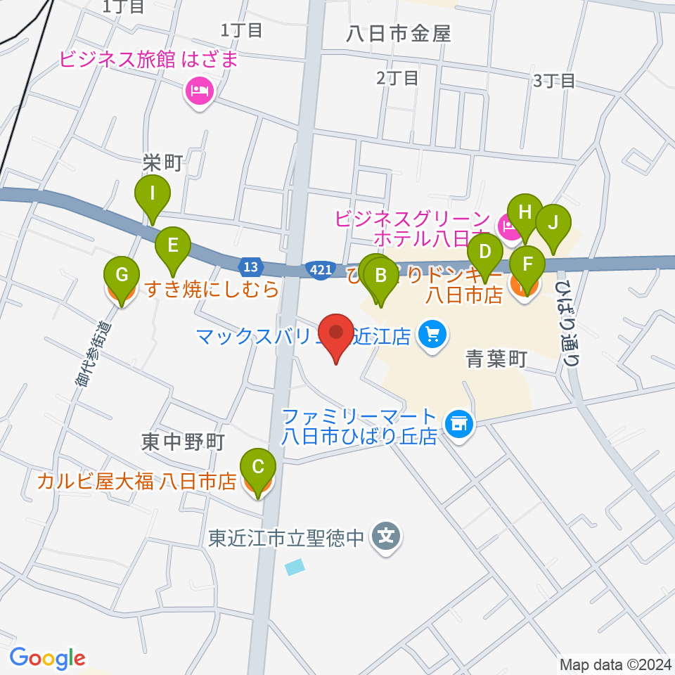 八日市文化芸術会館周辺のファミレス・ファーストフード一覧地図