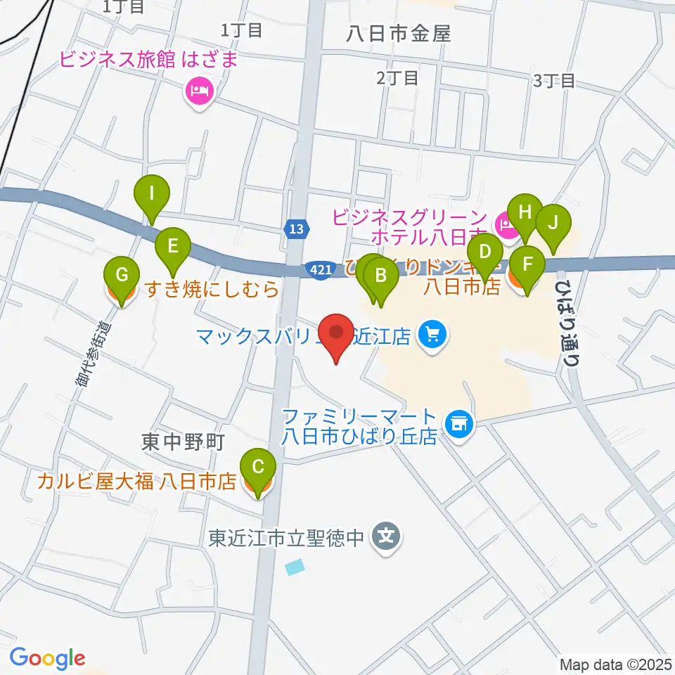 八日市文化芸術会館周辺のファミレス・ファーストフード一覧地図