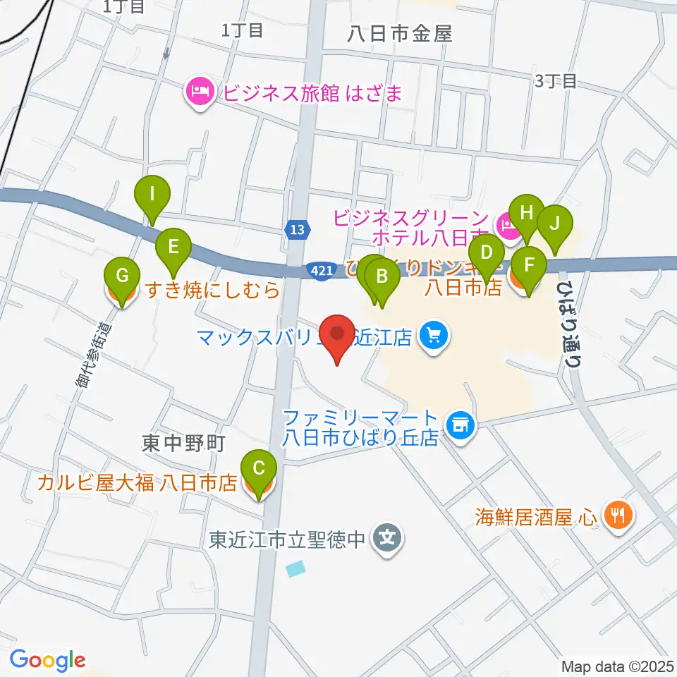 八日市文化芸術会館周辺のファミレス・ファーストフード一覧地図