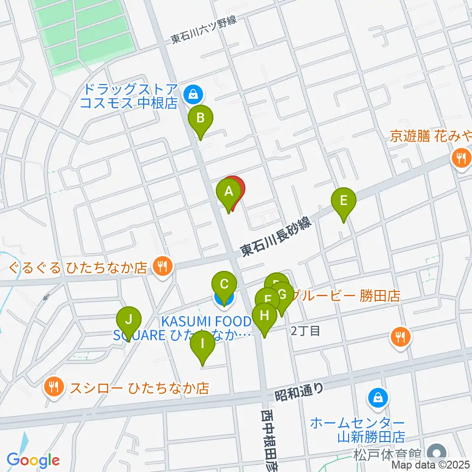 ブリックスホール周辺のファミレス・ファーストフード一覧地図