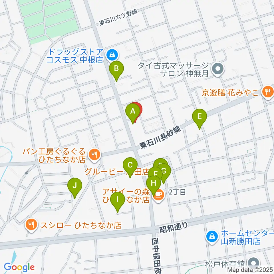 ブリックスホール周辺のファミレス・ファーストフード一覧地図