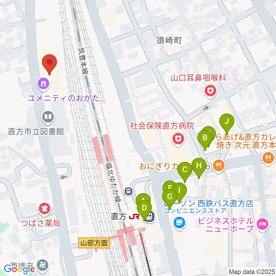 ユメニティのおがた周辺のファミレス・ファーストフード一覧地図
