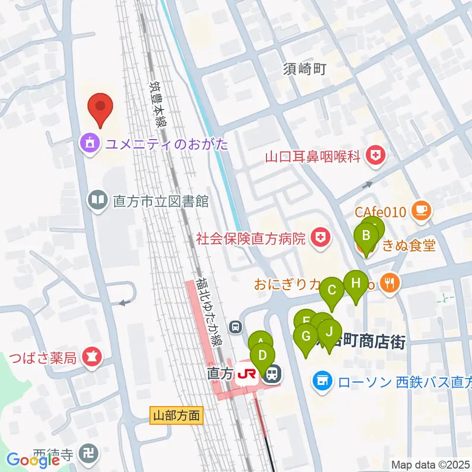ユメニティのおがた周辺のファミレス・ファーストフード一覧地図