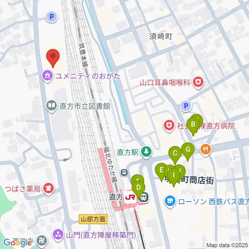 ユメニティのおがた周辺のファミレス・ファーストフード一覧地図
