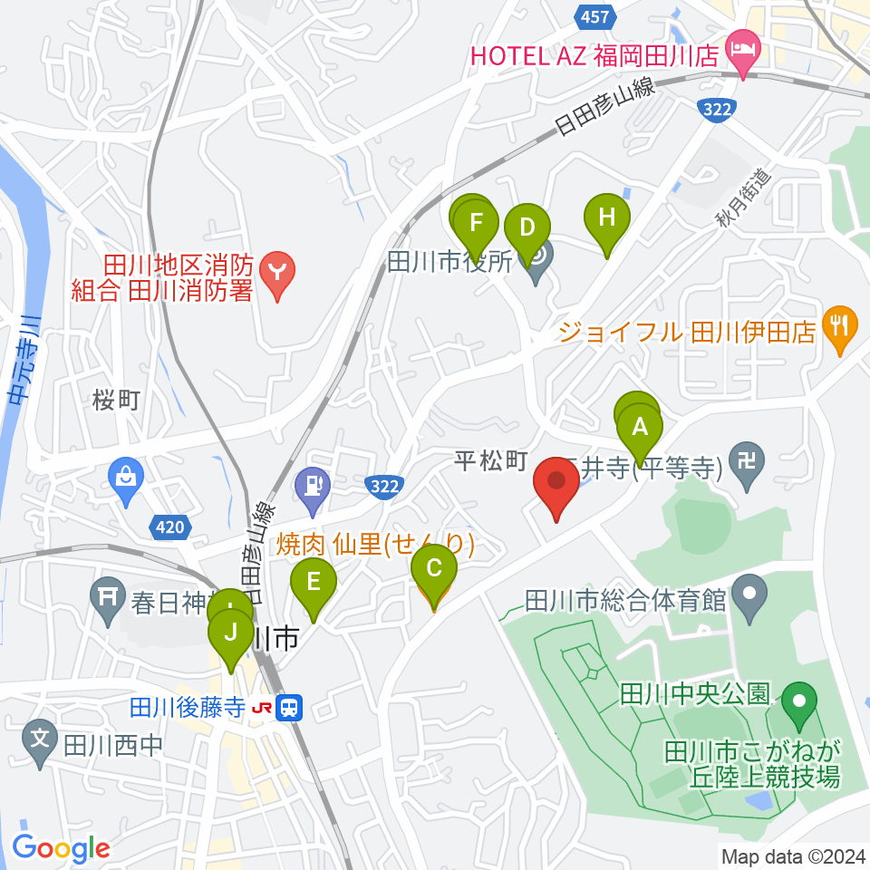 田川文化センター周辺のファミレス・ファーストフード一覧地図