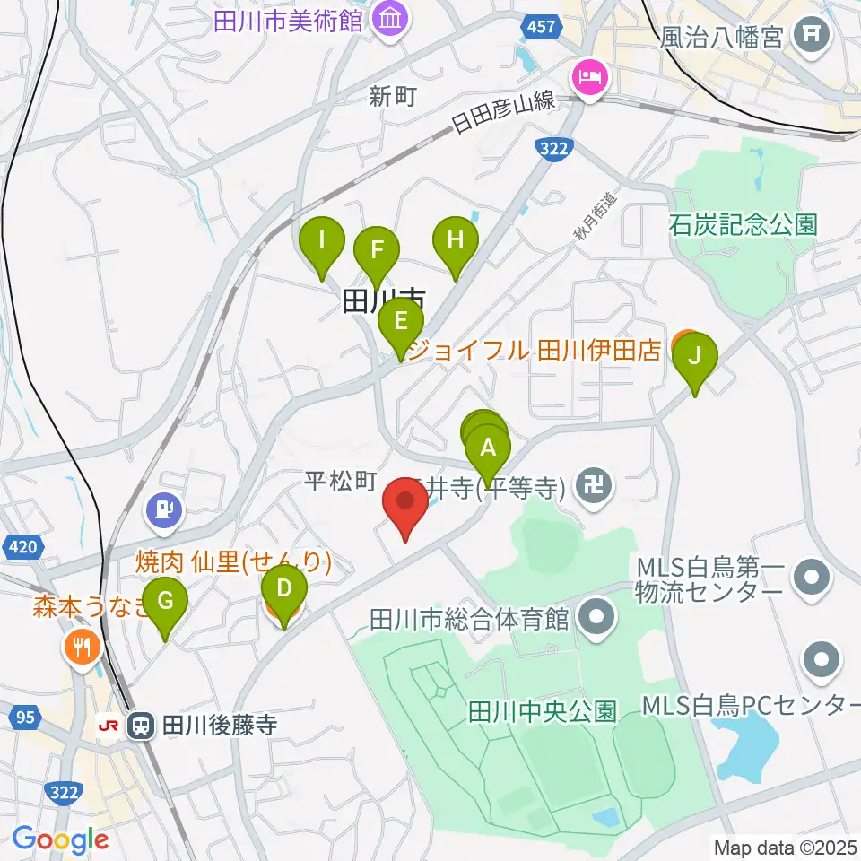 田川文化センター周辺のファミレス・ファーストフード一覧地図
