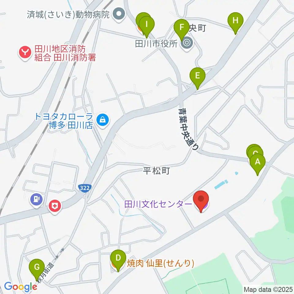 田川文化センター周辺のファミレス・ファーストフード一覧地図