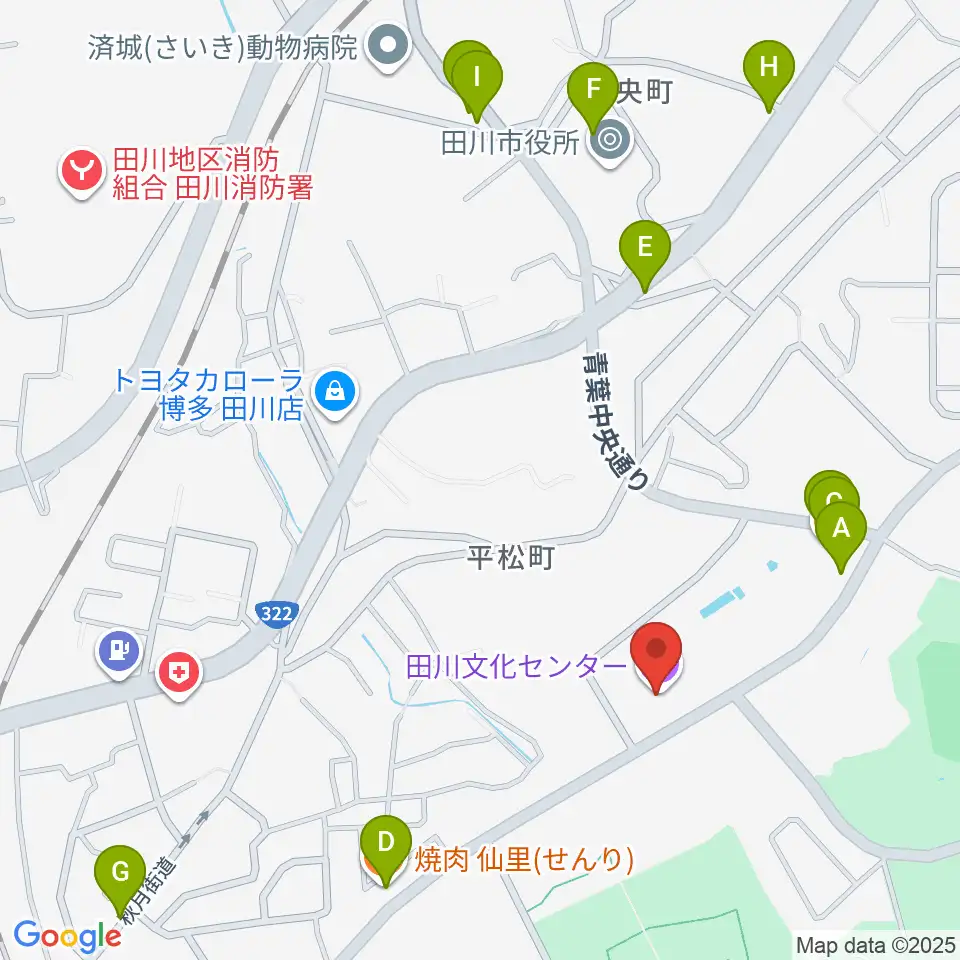 田川文化センター周辺のファミレス・ファーストフード一覧地図