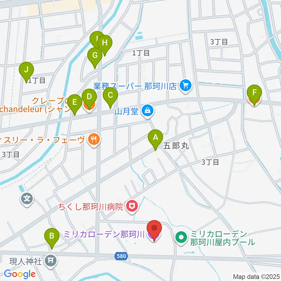 ミリカローデン那珂川周辺のファミレス・ファーストフード一覧地図