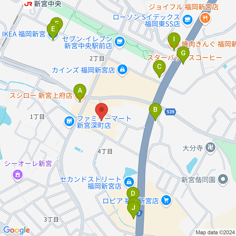 そぴあしんぐう周辺のファミレス・ファーストフード一覧地図