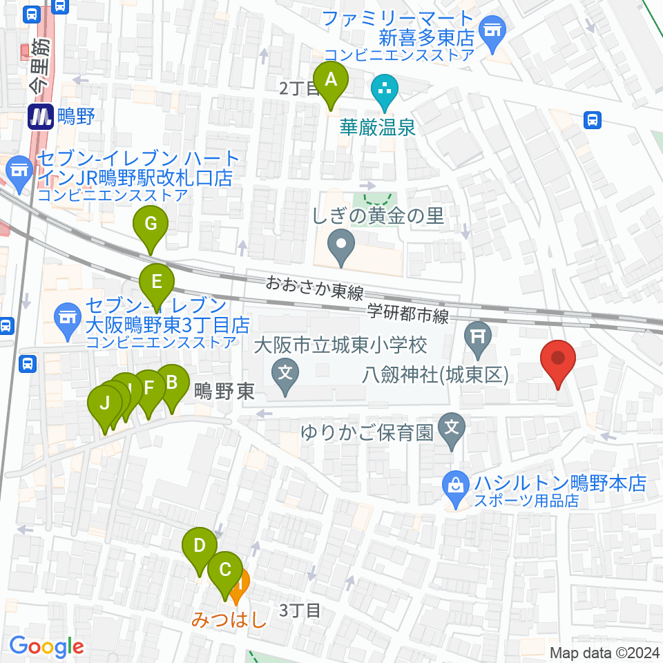 カワセドラムスクール周辺のファミレス・ファーストフード一覧地図